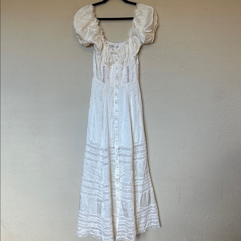HOUSE OF CB XS D-DD 'Eviana' Ivory Real Silk Puff Sleeve Maxi Dress white NWOT - Picture 13 of 14